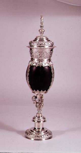 Coconut cup and cover with repousse silver mounts, 1656 by Dutch School